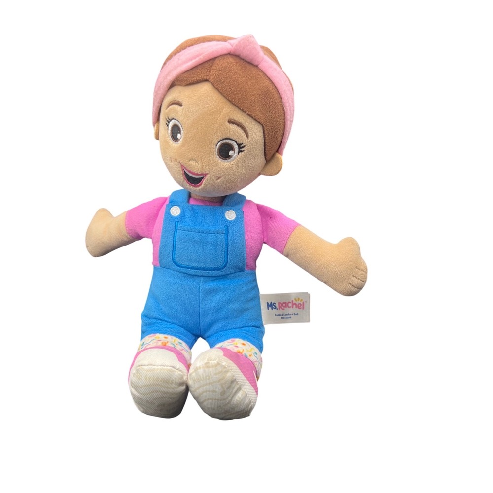 Ms Rachel Cuddle & Comfort Plush stuffieDoll Pink Headband Blue Overalls MR72305